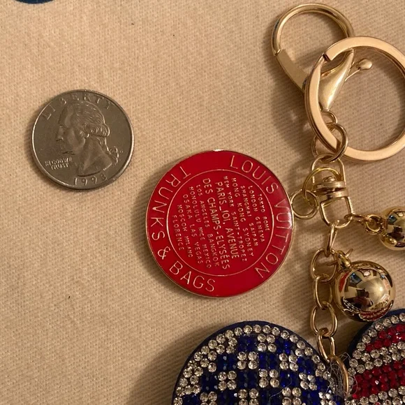 Louis Vuitton Upcycled Patriotic Flag Heart Charm Purse Charm/Keychain NWOT - Picture 4 of 9